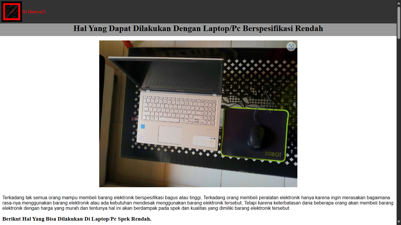 Screenshot dari web artikel berjudul hal yang bisa dilakukan dengan laptop atau pc berspesifikasi rendah